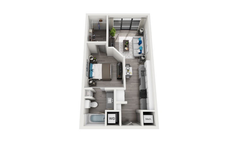 A1-1 - 1 bedroom floorplan layout with 1 bathroom and 558 - 561 square feet