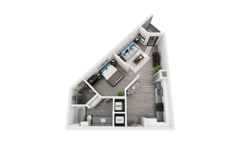A3 - 1 bedroom floorplan layout with 1 bathroom and 660 square feet