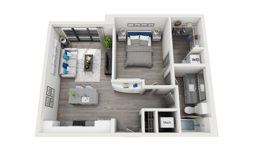 A4 - 1 bedroom floorplan layout with 1 bathroom and 682 square feet