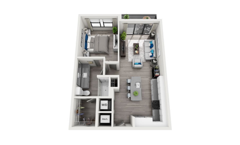 A5-1 - 1 bedroom floorplan layout with 1 bathroom and 732 - 802 square feet