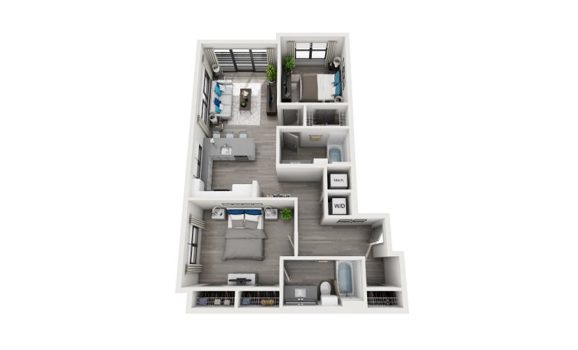 B2-1 - 2 bedroom floorplan layout with 2 bathrooms and 963 - 975 square feet
