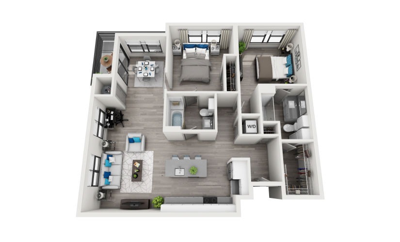 B3-1 - 2 bedroom floorplan layout with 2 bathrooms and 1204 - 1213 square feet