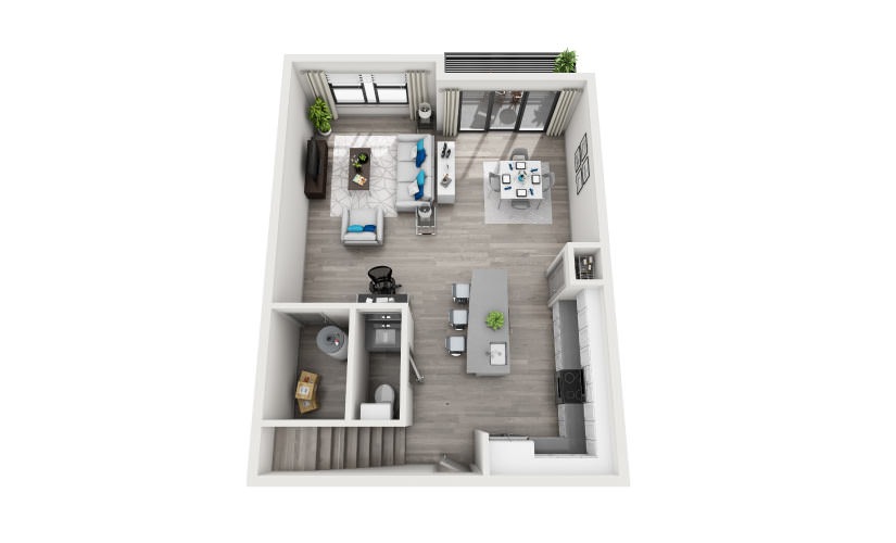 TH1 - 1 bedroom floorplan layout with 1.5 bathroom and 1234 square feet