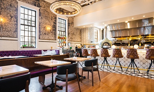 restaurant with table and chairs