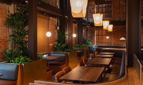 restaurant with table and chairs